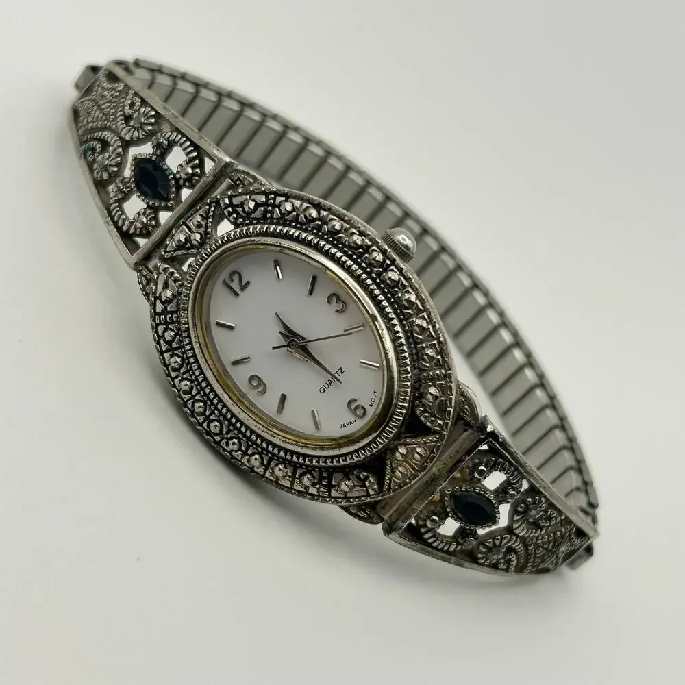Vintage Style Silver-tone Fashion Watch Stretch Band Working New Battery